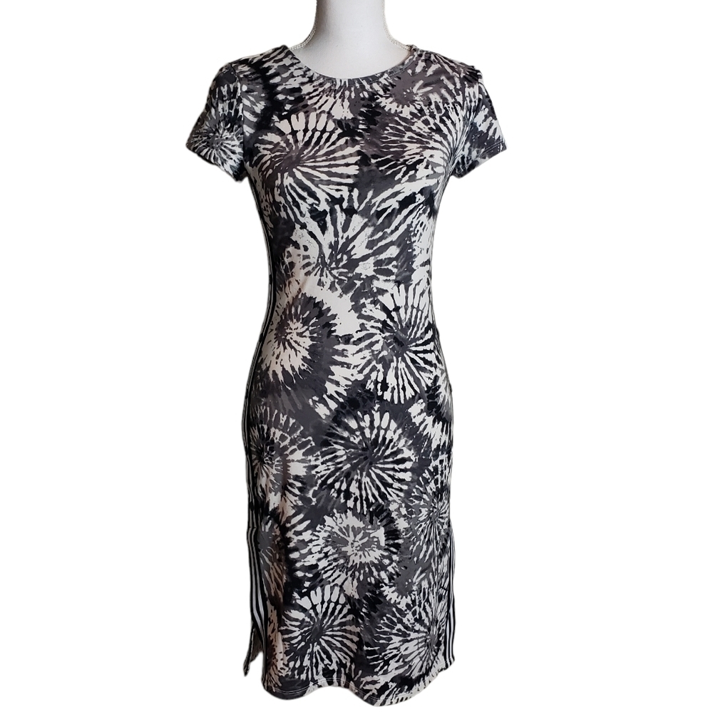 Gray White Tie Dye Bodycon T-Shirt Dress Juniors Sz Med 7-9 Crewneck Stretchy